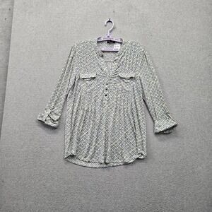 Cocomo Women Blouse M Yellow Geometric Tunic Blouse Button V-Neck Front